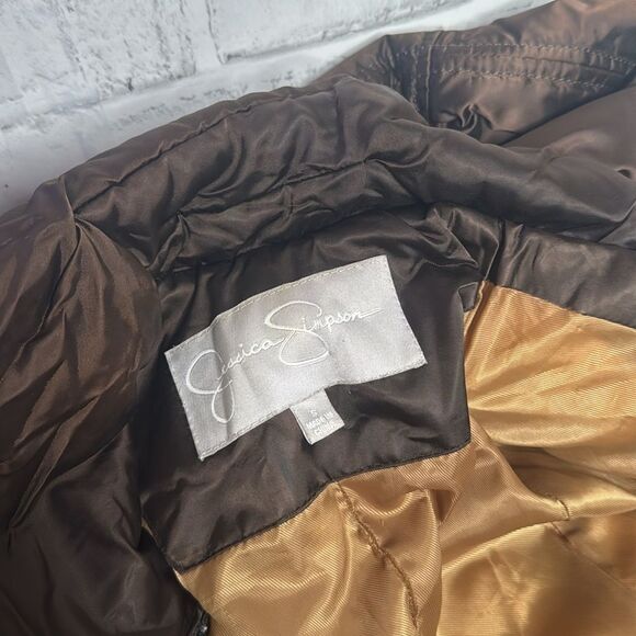 Jessica Simpson S Small Womens Down Filled Jacket Coat Brown Chocolate Parka - Picture 6 of 9